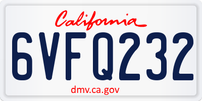 CA license plate 6VFQ232