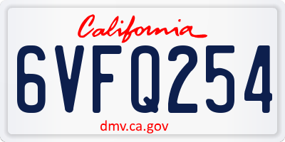 CA license plate 6VFQ254