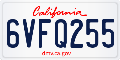 CA license plate 6VFQ255
