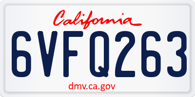 CA license plate 6VFQ263