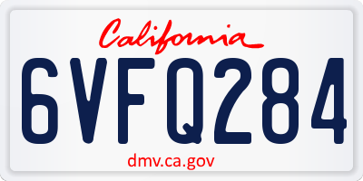 CA license plate 6VFQ284
