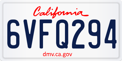 CA license plate 6VFQ294