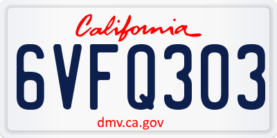 CA license plate 6VFQ303