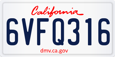 CA license plate 6VFQ316