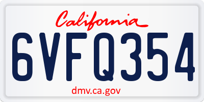 CA license plate 6VFQ354