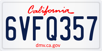 CA license plate 6VFQ357