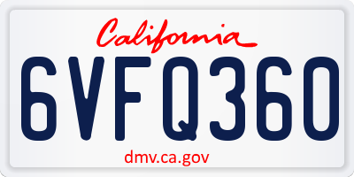 CA license plate 6VFQ360