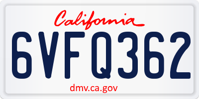 CA license plate 6VFQ362