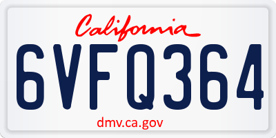 CA license plate 6VFQ364