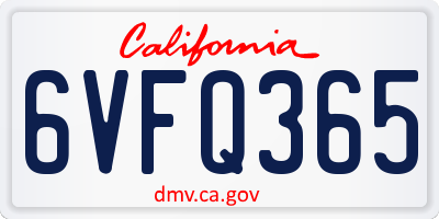CA license plate 6VFQ365