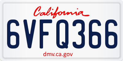 CA license plate 6VFQ366