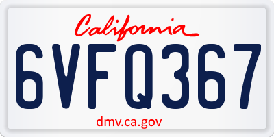 CA license plate 6VFQ367