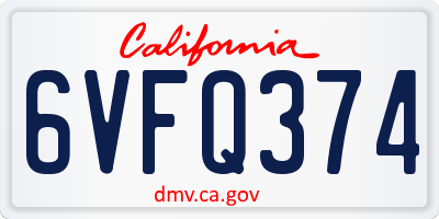 CA license plate 6VFQ374