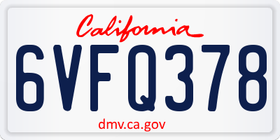 CA license plate 6VFQ378