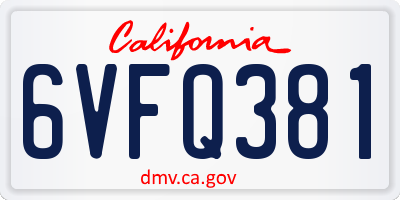 CA license plate 6VFQ381