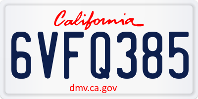 CA license plate 6VFQ385