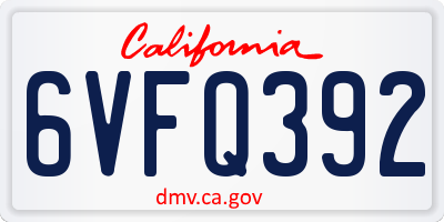 CA license plate 6VFQ392
