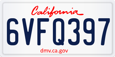 CA license plate 6VFQ397