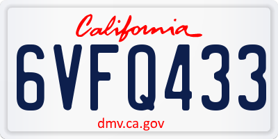 CA license plate 6VFQ433