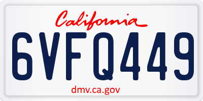CA license plate 6VFQ449