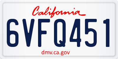 CA license plate 6VFQ451