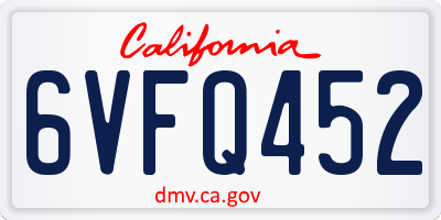 CA license plate 6VFQ452