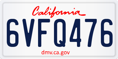 CA license plate 6VFQ476