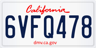 CA license plate 6VFQ478