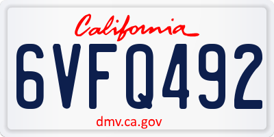 CA license plate 6VFQ492