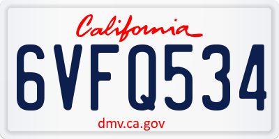 CA license plate 6VFQ534