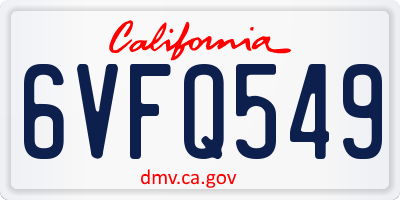 CA license plate 6VFQ549