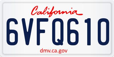 CA license plate 6VFQ610