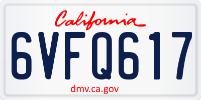 CA license plate 6VFQ617