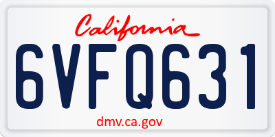 CA license plate 6VFQ631