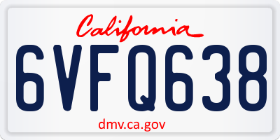 CA license plate 6VFQ638