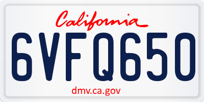 CA license plate 6VFQ650