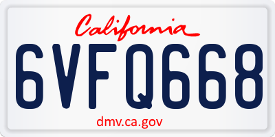 CA license plate 6VFQ668