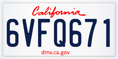 CA license plate 6VFQ671