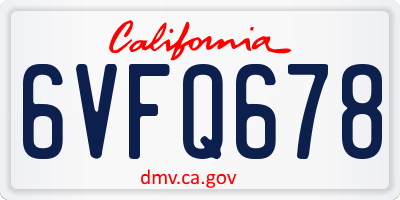 CA license plate 6VFQ678