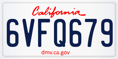 CA license plate 6VFQ679