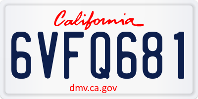 CA license plate 6VFQ681