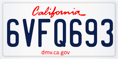 CA license plate 6VFQ693