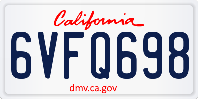 CA license plate 6VFQ698