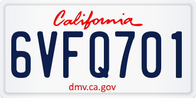 CA license plate 6VFQ701