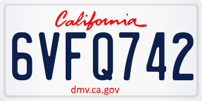 CA license plate 6VFQ742