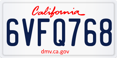 CA license plate 6VFQ768