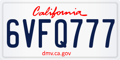 CA license plate 6VFQ777