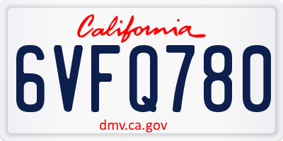 CA license plate 6VFQ780