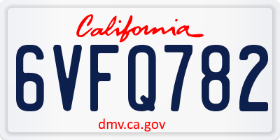 CA license plate 6VFQ782