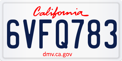 CA license plate 6VFQ783